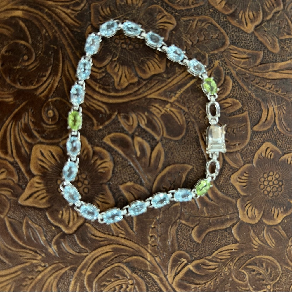 Elegant Sterling Silver Blue and Green Gemstone Bracelet